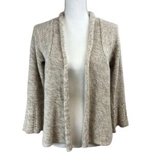 Kimchi & Blue Open Front Knit Cardigan Bell Sleeve Ivory Tan Rolled Hem Size XS